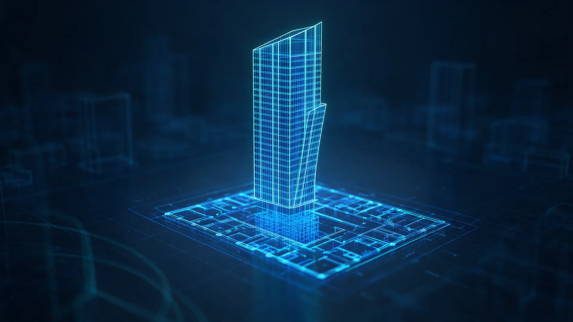 نموذج رقمي ثلاثي الأبعاد لبرج فوق مخطط هندسي