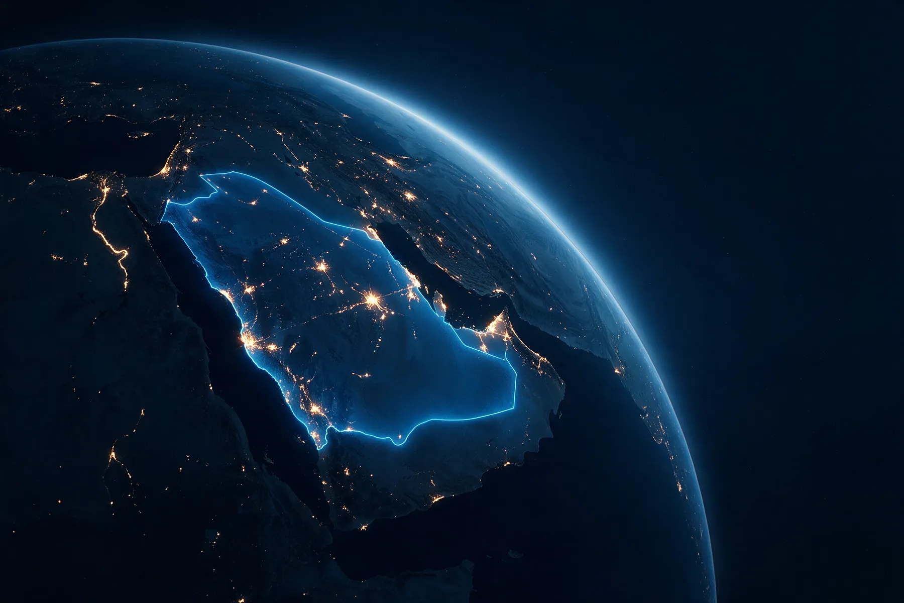خريطة المملكة العربية السعودية مضيئة على الكرة الأرضية